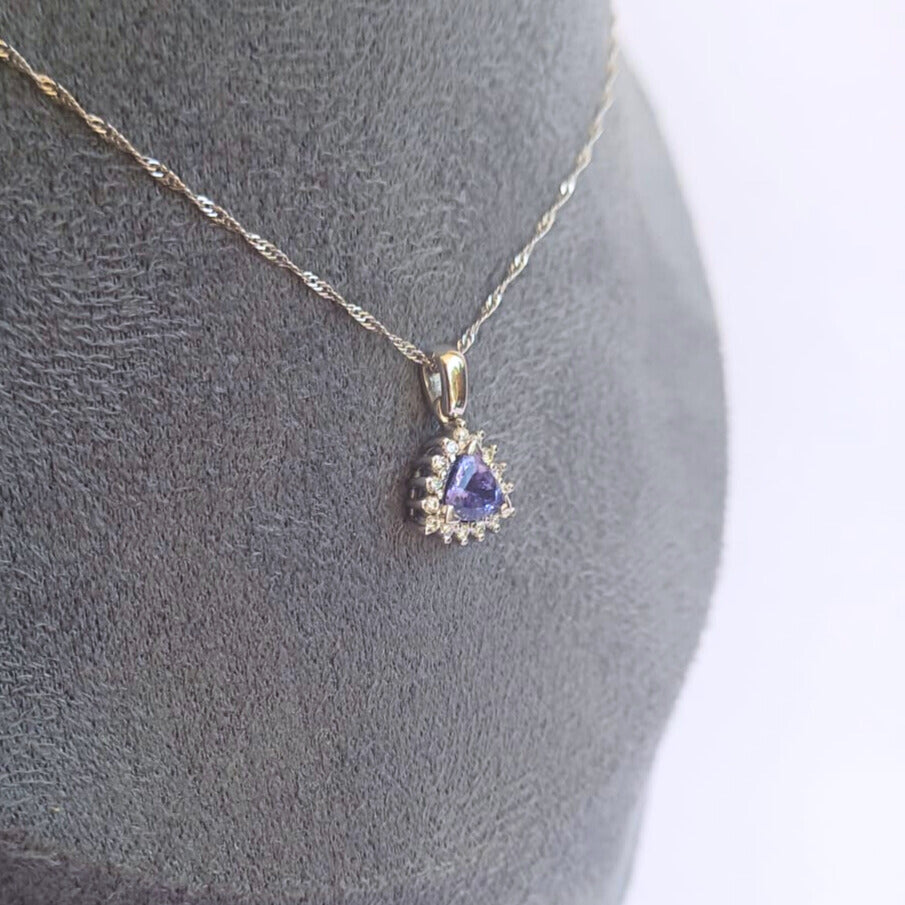 White Gold Tanzanite & Diamond Halo Pendant