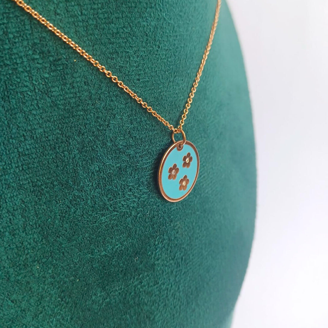 Blue Enamel & Diamond Rose Gold Pendant