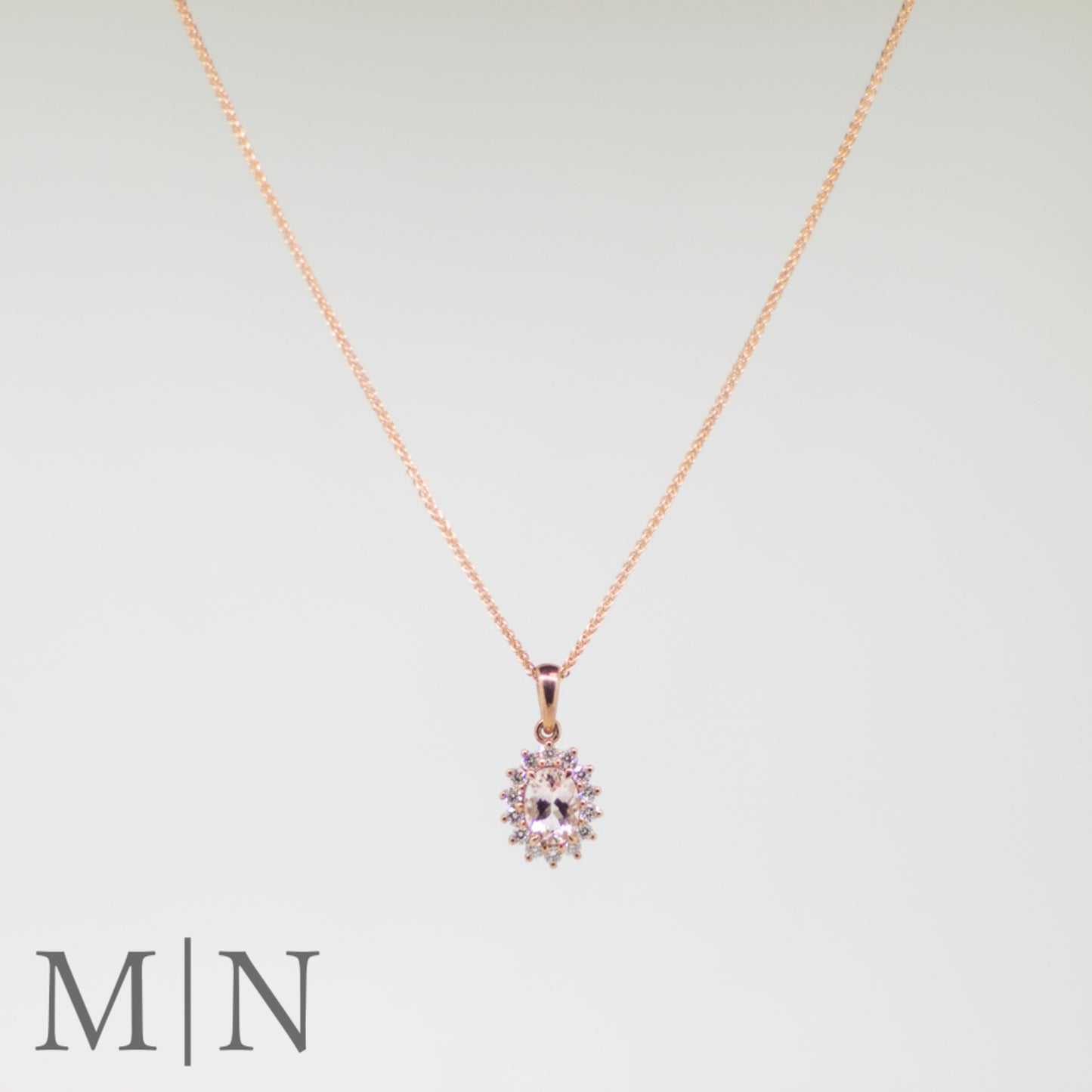 Rose Gold Morganite & Diamond Halo Pendant