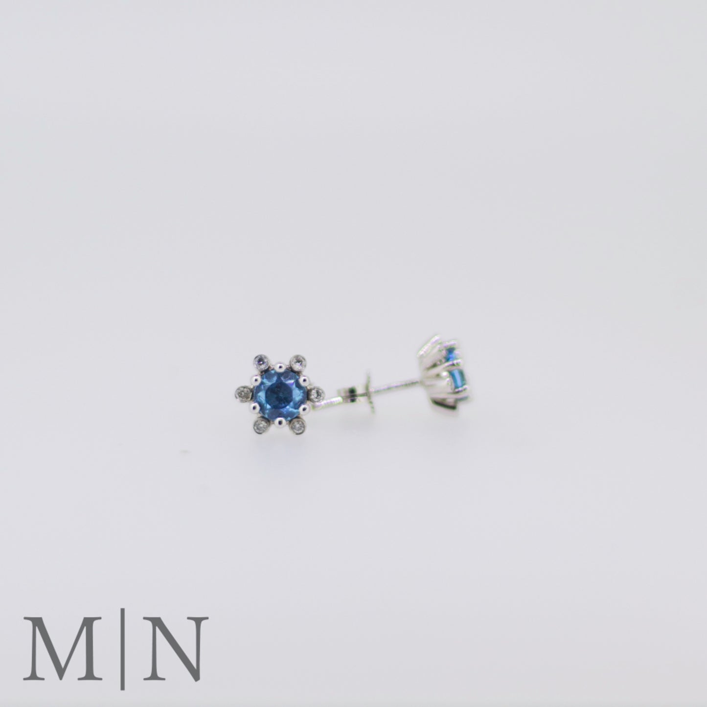 White Gold Topaz & Diamond Flower Stud Earrings
