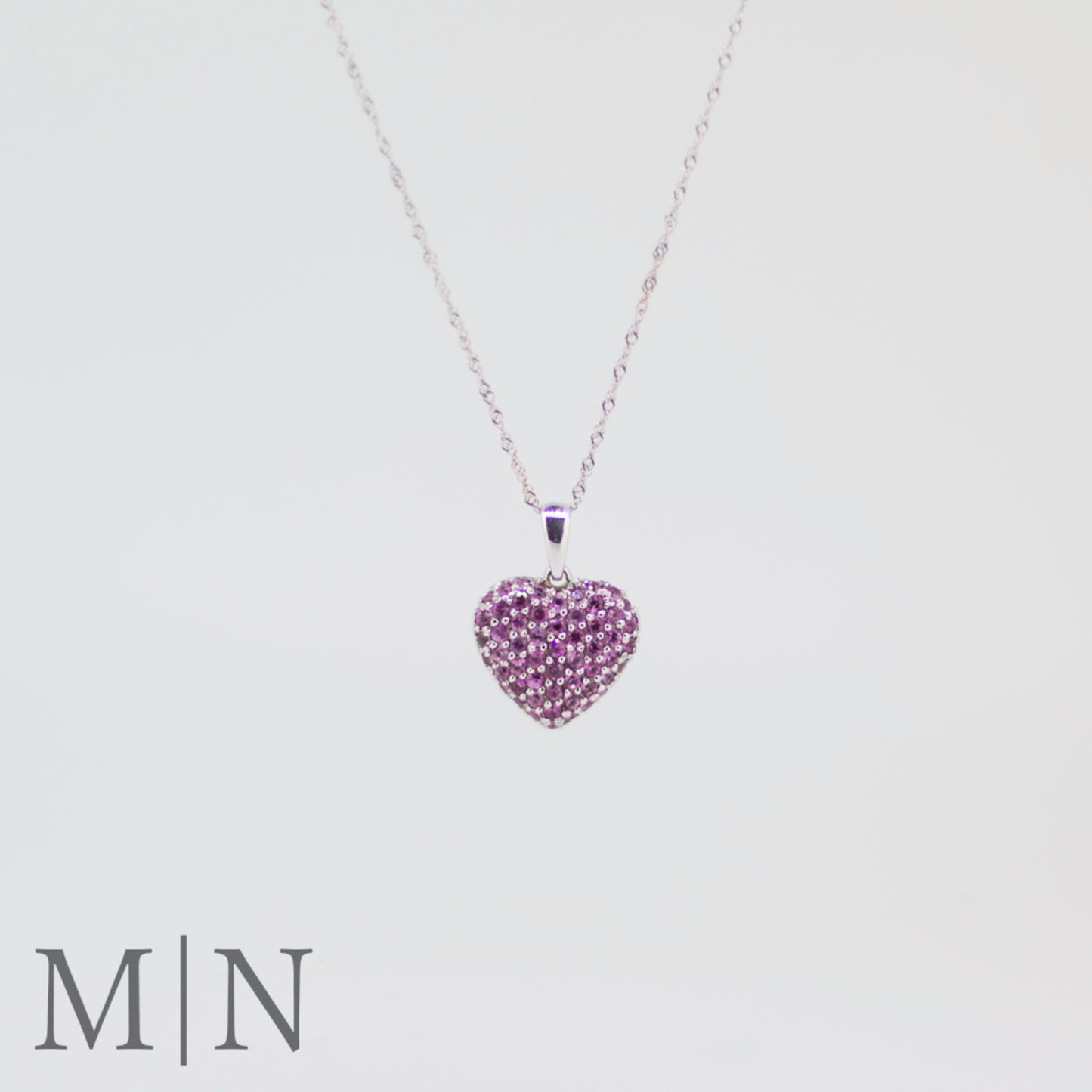 White Gold & Pink Sapphire Heart Necklace