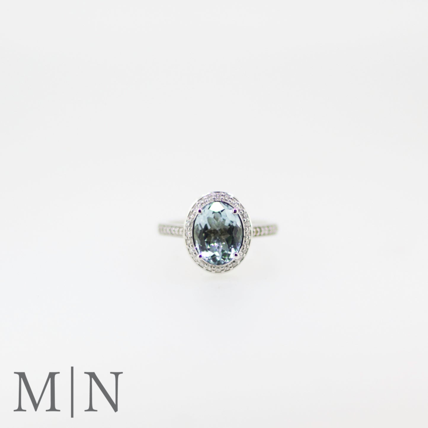 White Gold Aquamarine & Diamond Hidden Flower Ring