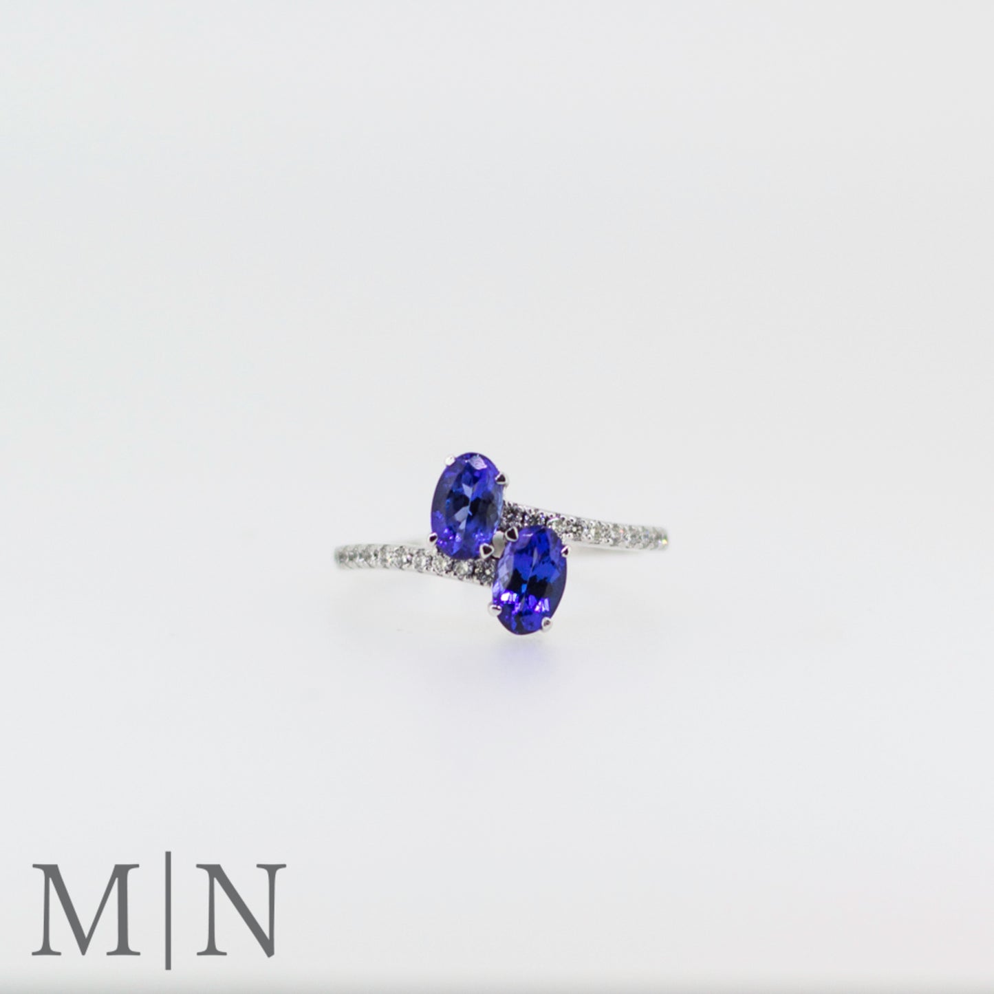 White Gold Twin Tanzanite & Diamond Ring