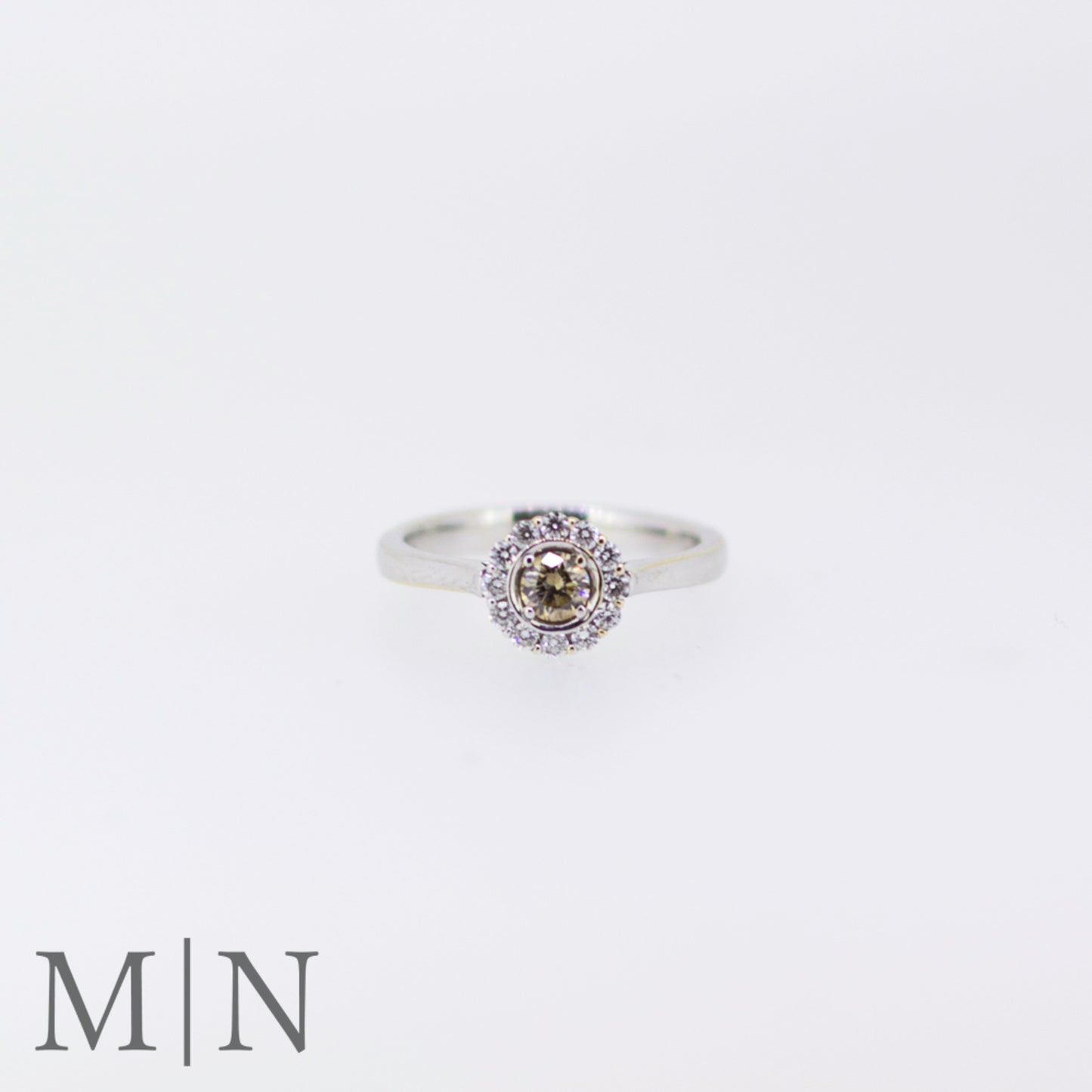 White Gold Champagne Diamond Halo Ring