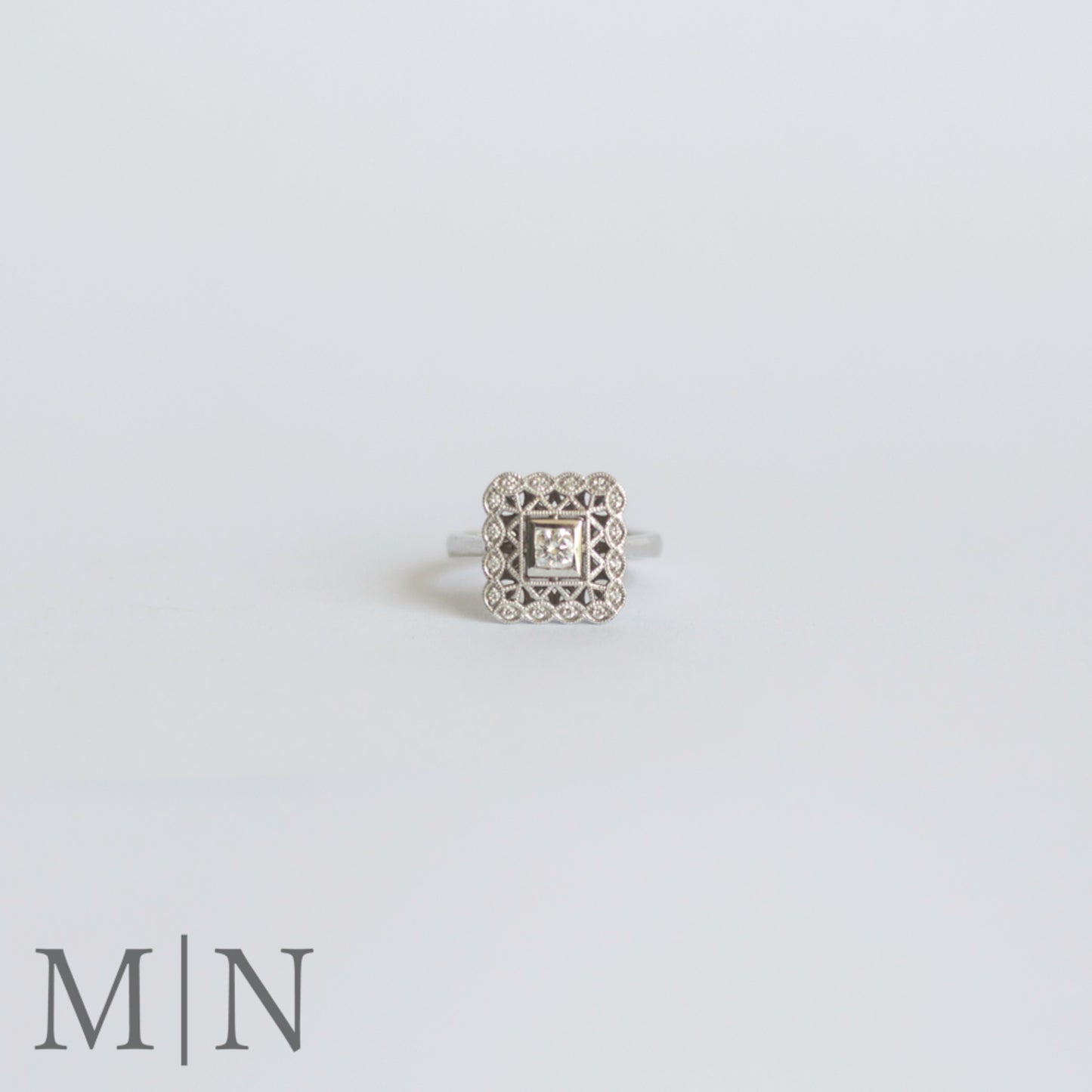 White Gold & Diamond Square Halo Ring