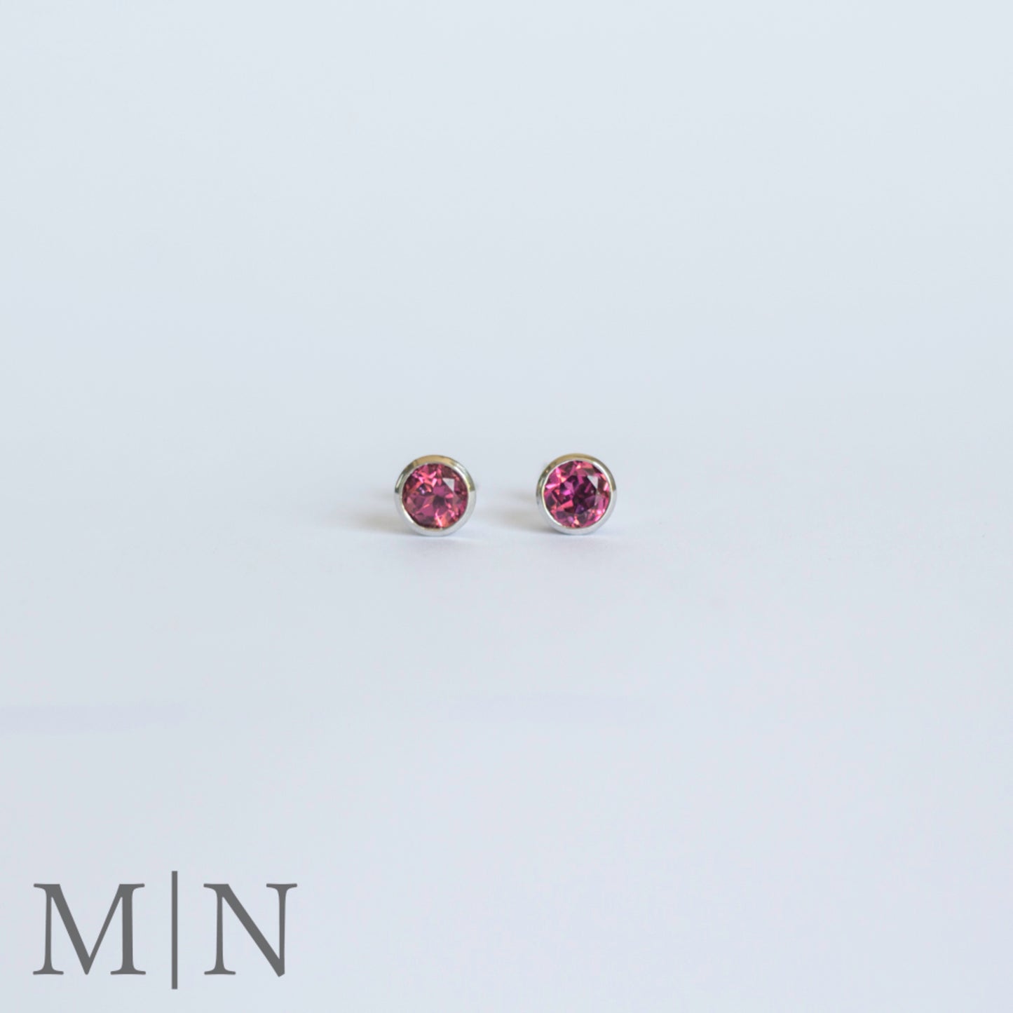 White Gold & Pink Tourmaline Stud Earrings