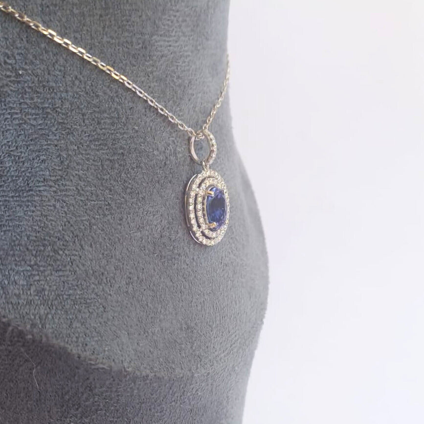White Gold Tanzanite & Diamond Pendant