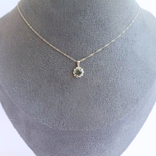 White Gold Green Tourmaline & Diamond Halo Pendant