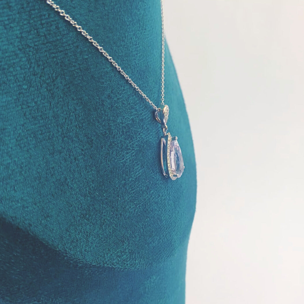 White Gold Amethyst & Diamond Pendant