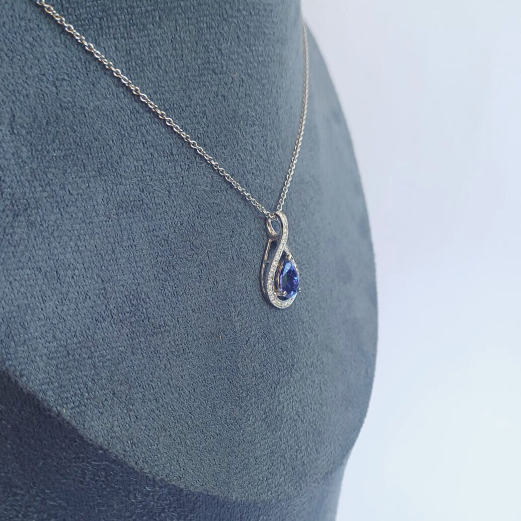 White Gold Tanzanite & Diamond Pendant