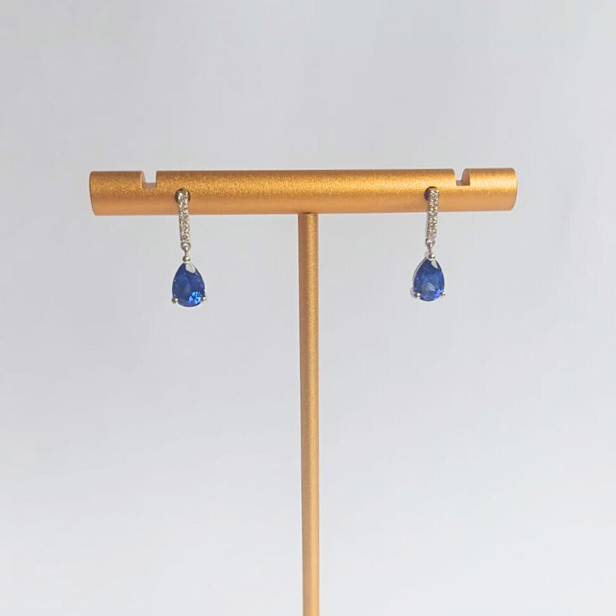 White Gold Blue Sapphire & Diamond Earrings