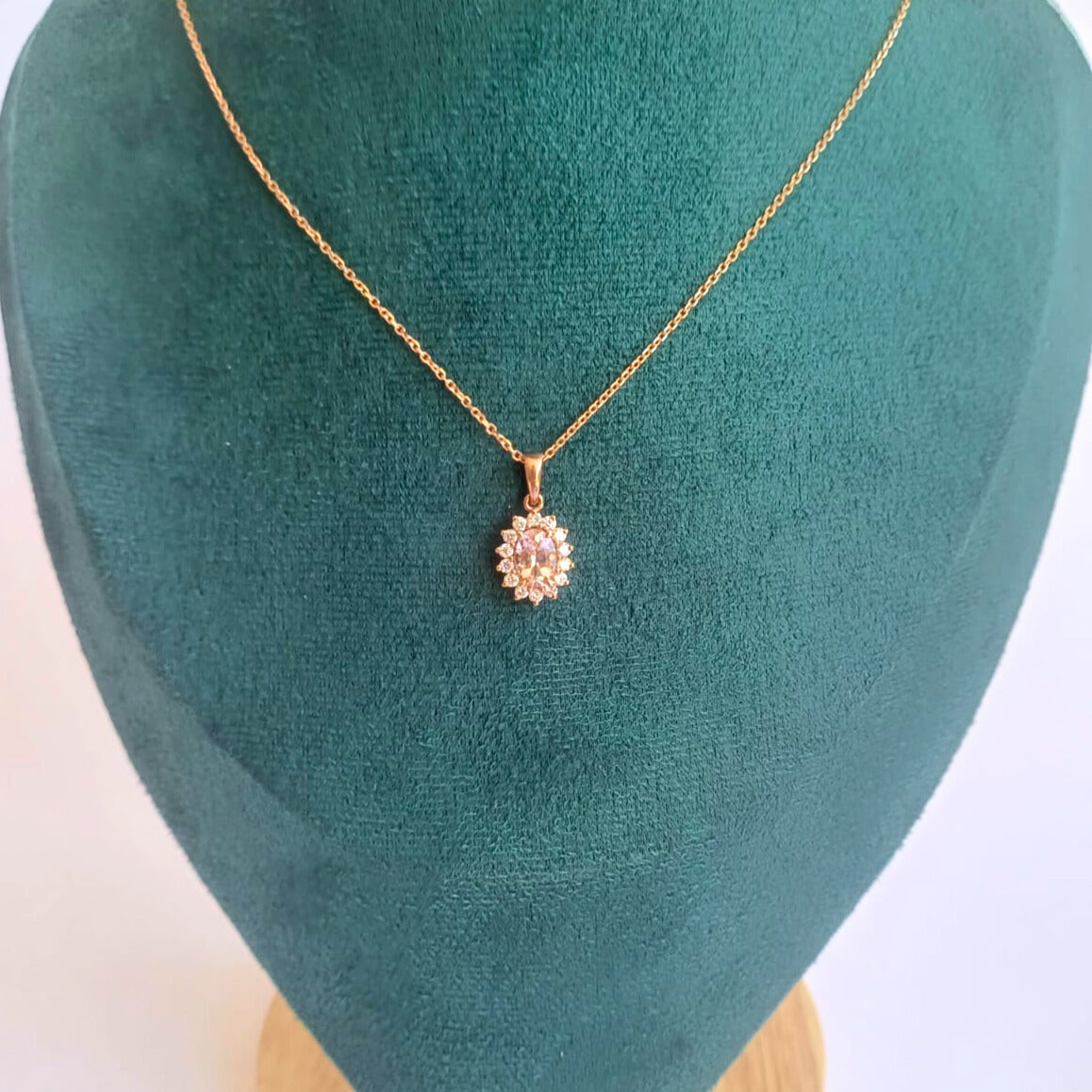 Rose Gold Morganite & Diamond Halo Pendant
