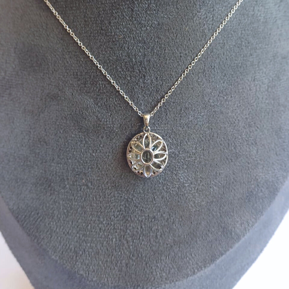 White Gold Green Amethyst & Black Diamond Pendant