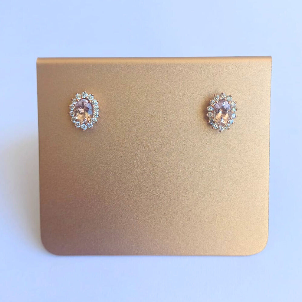 Rose Gold Morganite & Diamond Halo Stud Earrings