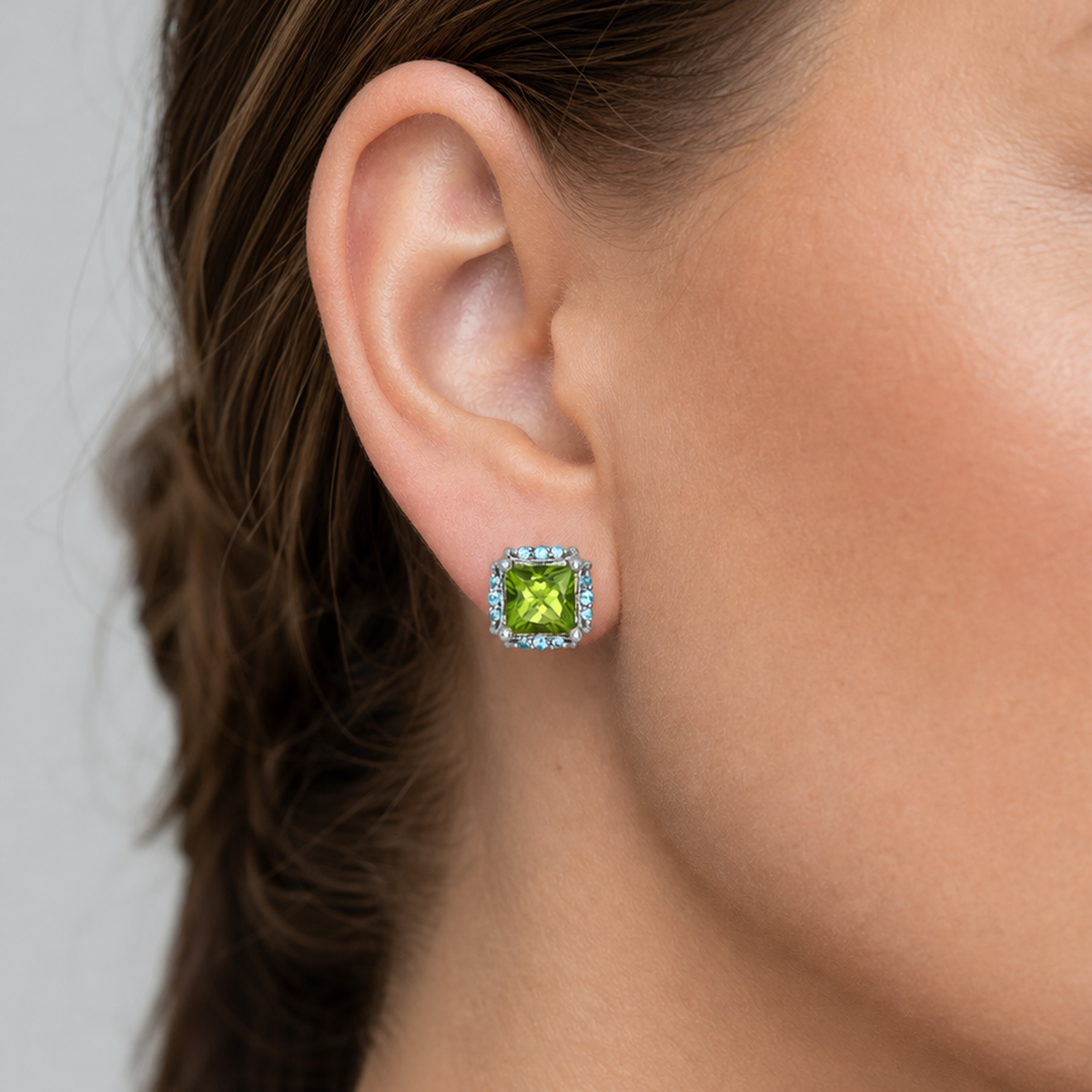 White Gold Peridot & Topaz Stud Earrings