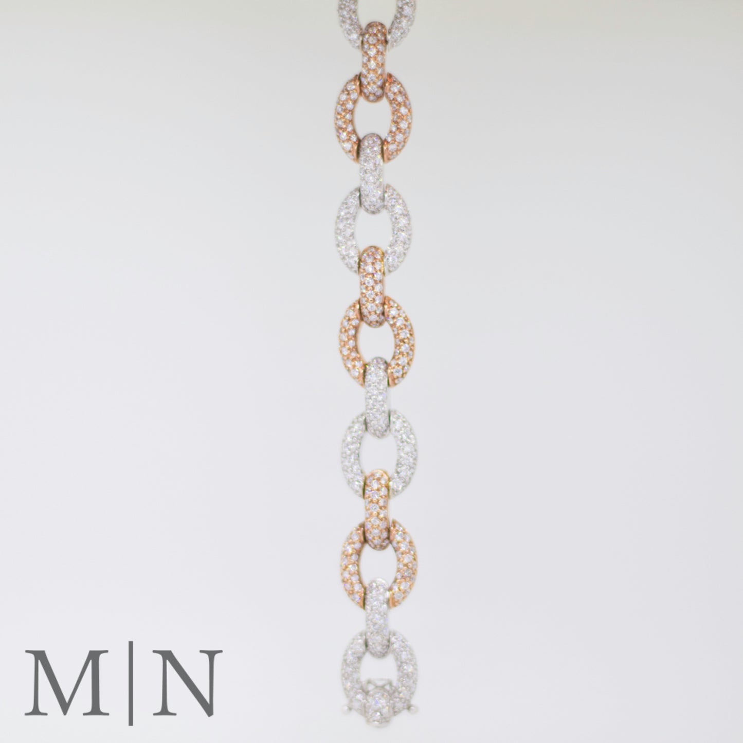 Rose & White Gold Diamond Custom Chain Tennis Bracelet