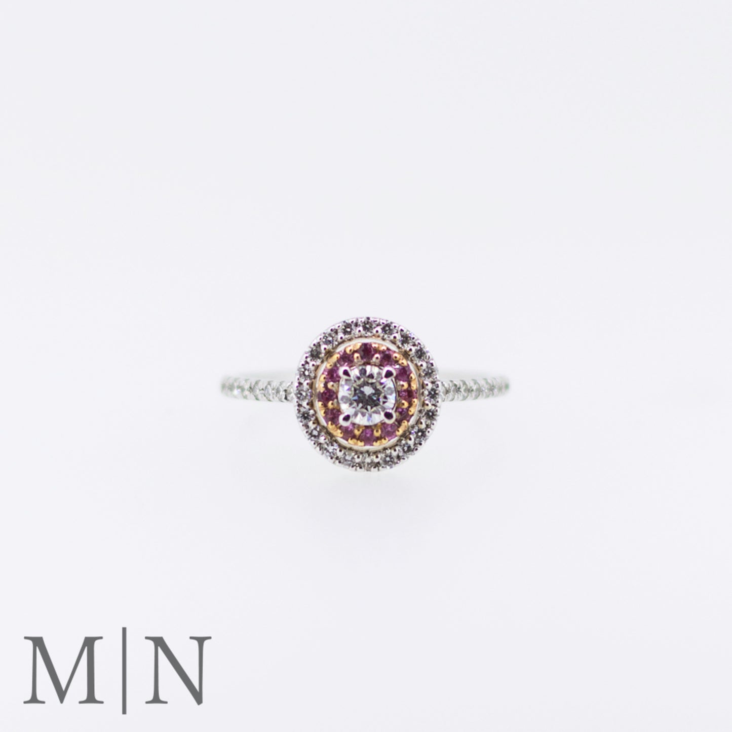 White Gold Diamond & Pink Sapphire Ring & Sideband Set