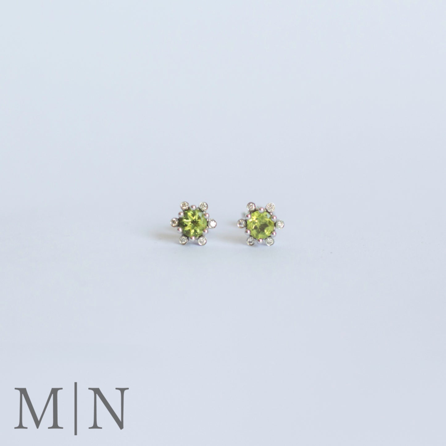 White Gold Peridot & Diamond Flower Stud Earrings