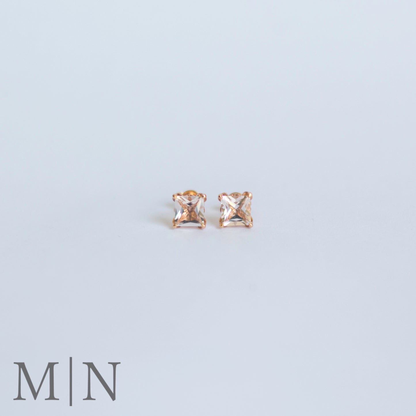 Rose Gold Princess Cut Morganite Stud Earrings