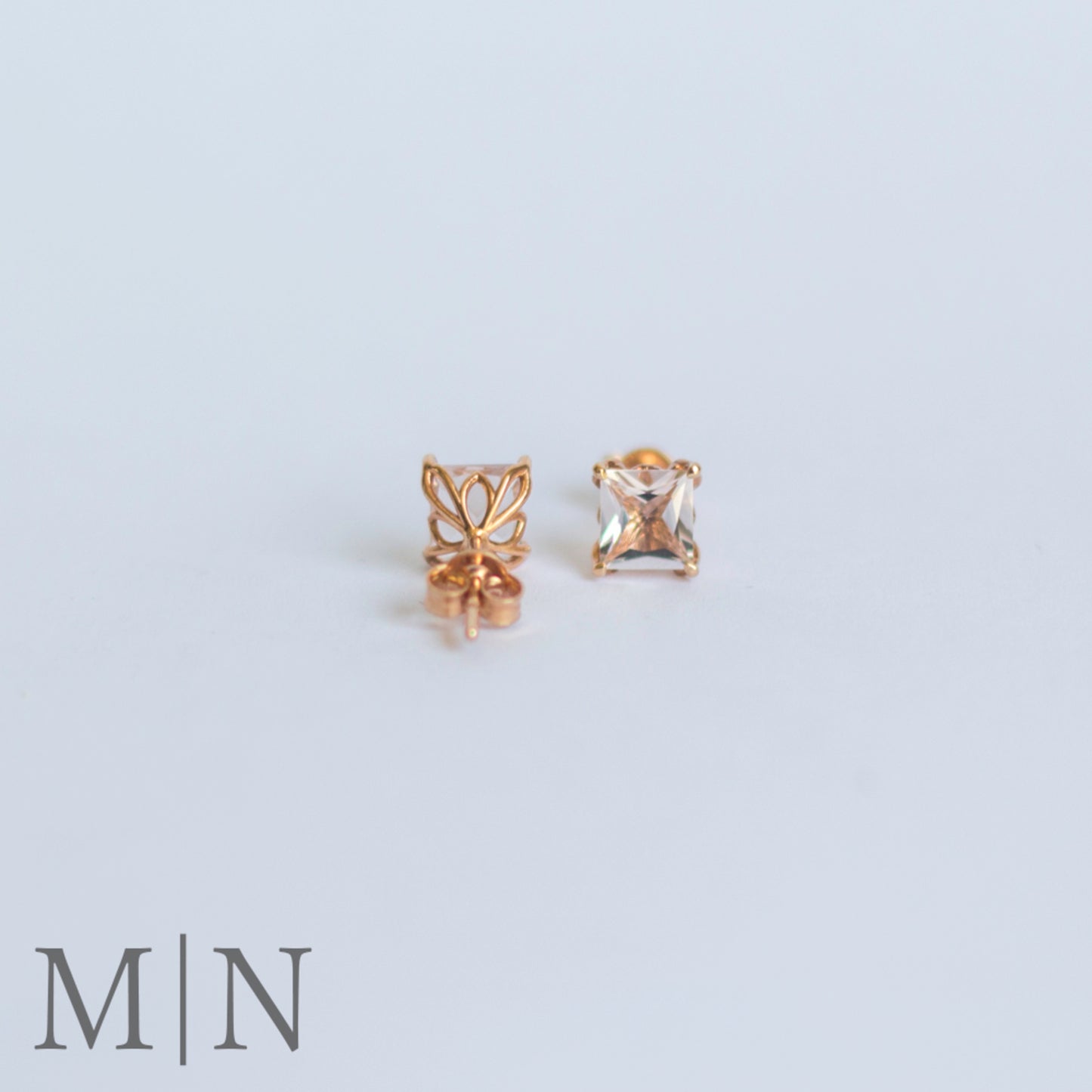 Rose Gold Princess Cut Morganite Stud Earrings