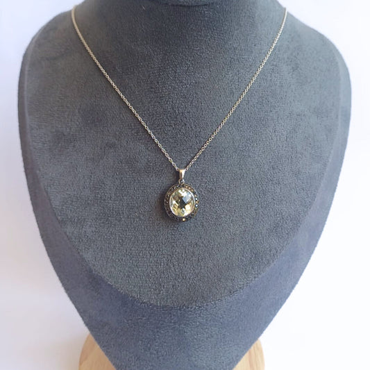 White Gold Green Amethyst & Black Diamond Pendant