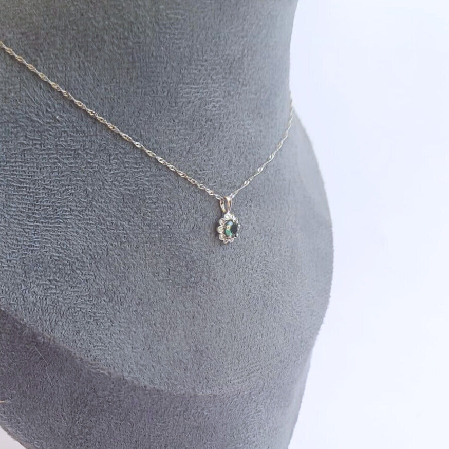 White Gold Green Tourmaline & Diamond Halo Pendant