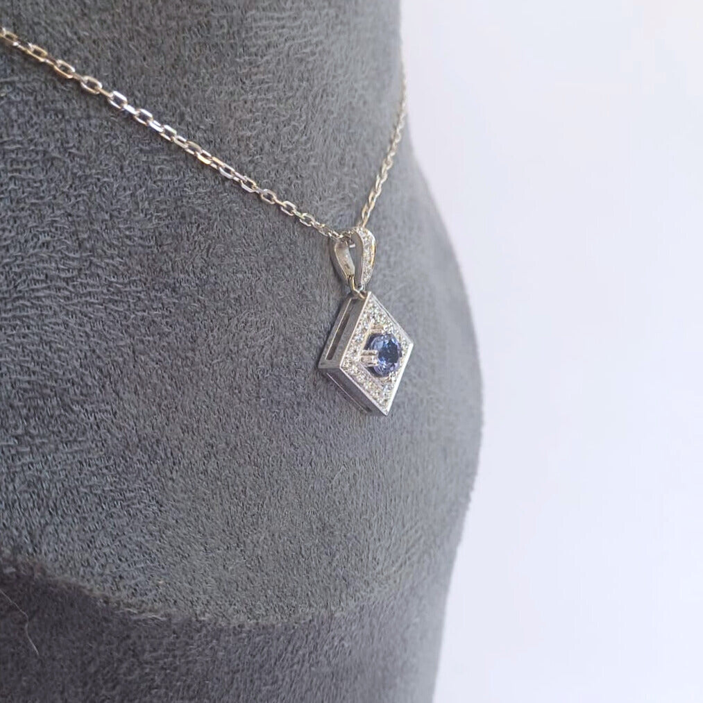White Gold Tanzanite & Diamond Pendant
