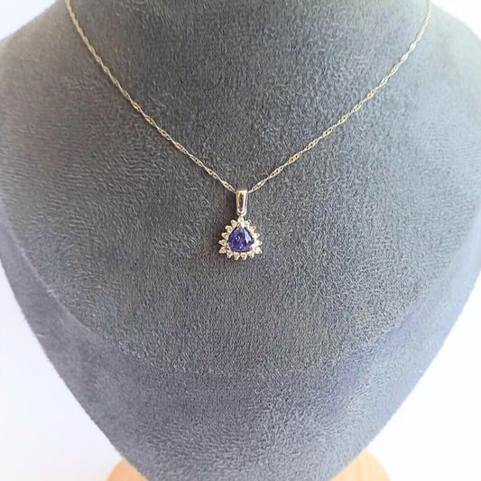 White Gold Tanzanite & Diamond Halo Pendant