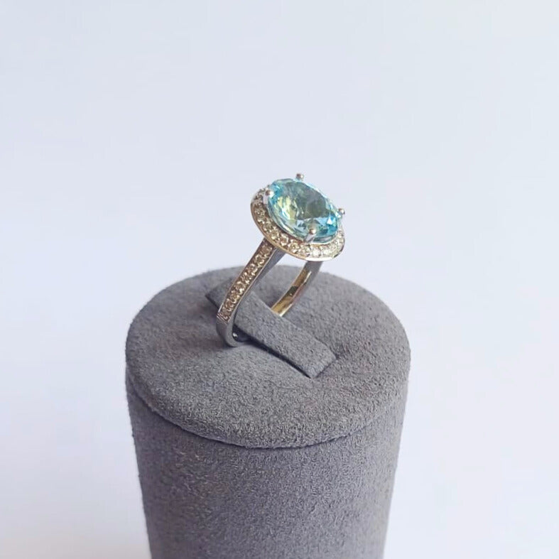 White Gold Aquamarine & Diamond Hidden Flower Ring