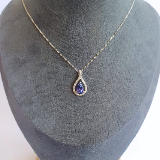 White Gold Tanzanite & Diamond Pendant