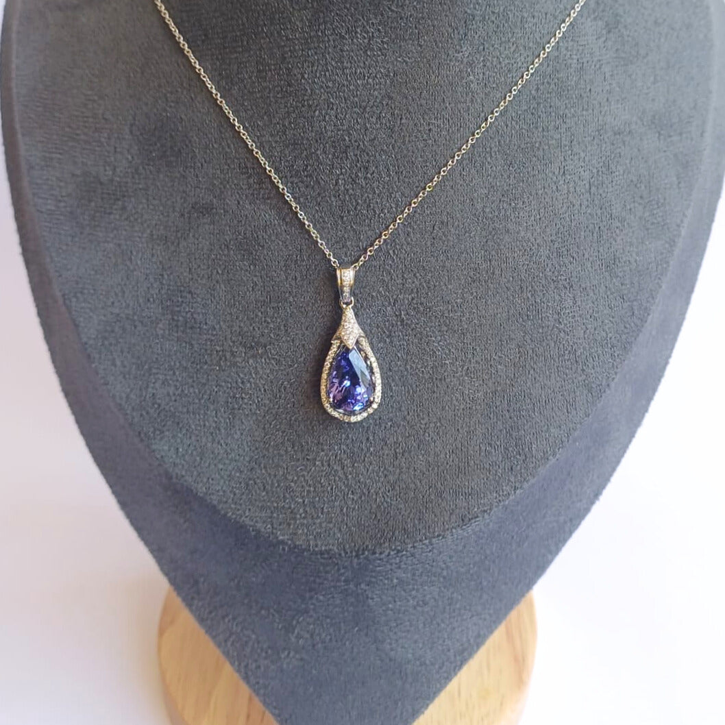 White Gold Tanzanite & Diamond Pendant