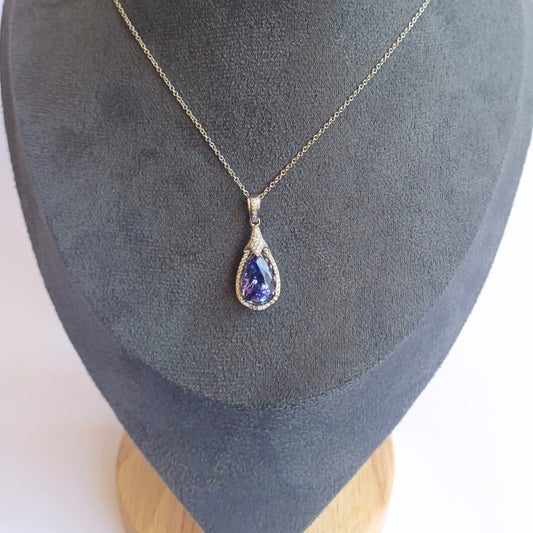 White Gold Tanzanite & Diamond Pendant
