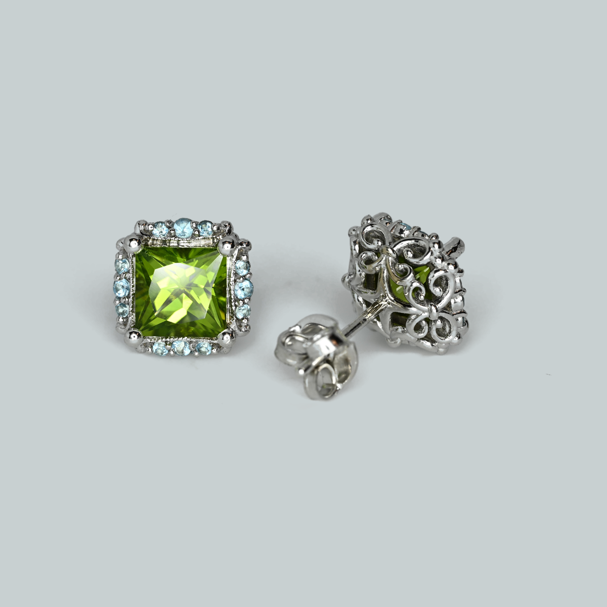 White Gold Peridot & Topaz Stud Earrings